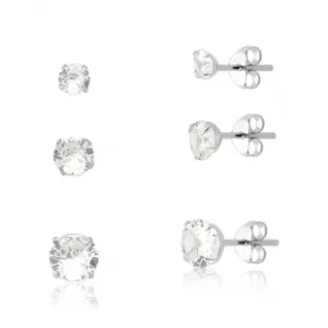 Kit de Brincos Prata Trio Pontos de Luz 3, 4 e 5mm