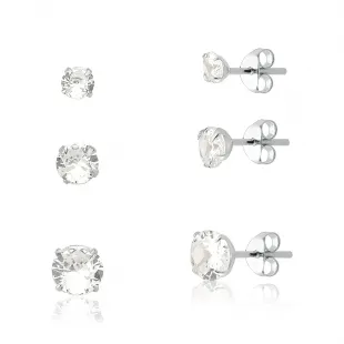 Kit de Brincos Prata Trio Pontos de Luz 3, 4 e 5mm