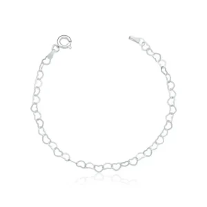 Pulseira de Prata Corações Unidos (3mm) - 18cm