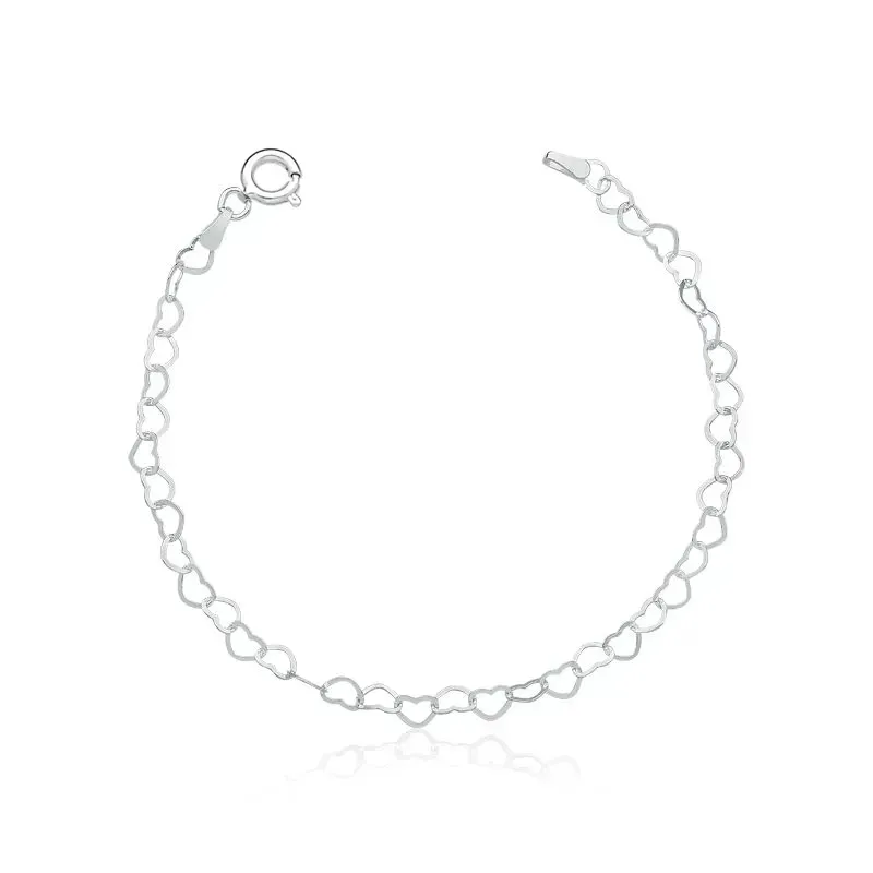 Pulseira de Prata Corações Unidos (3mm) - 18cm