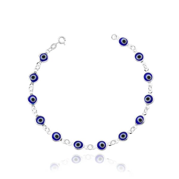 Pulseira de Prata Olho Grego Azul Escuro 18cm