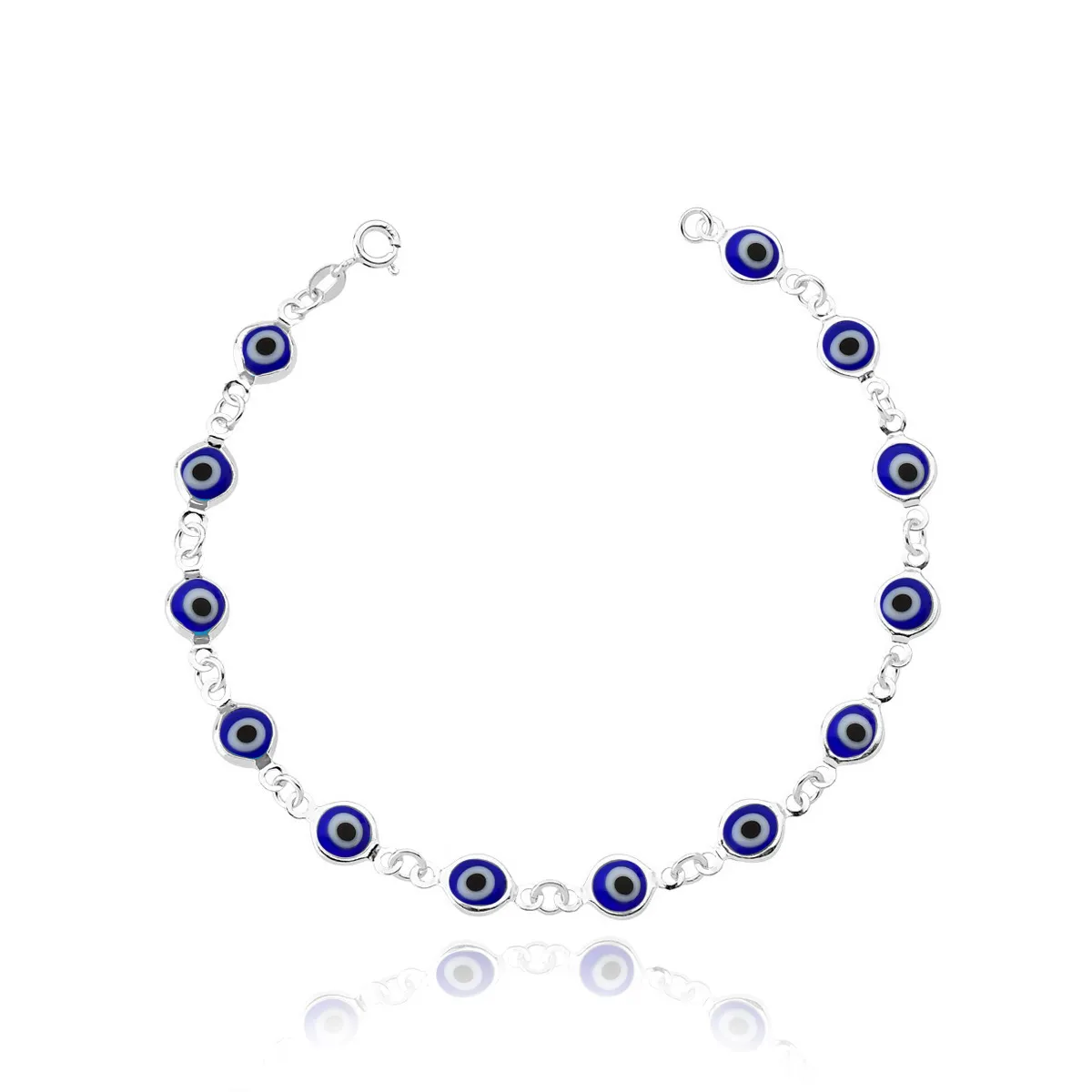 Pulseira de Prata Olho Grego Azul Escuro 18cm