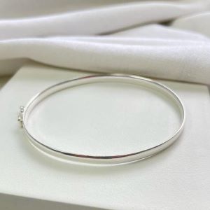 Bracelete Liso Fio Meia Cana em Prata